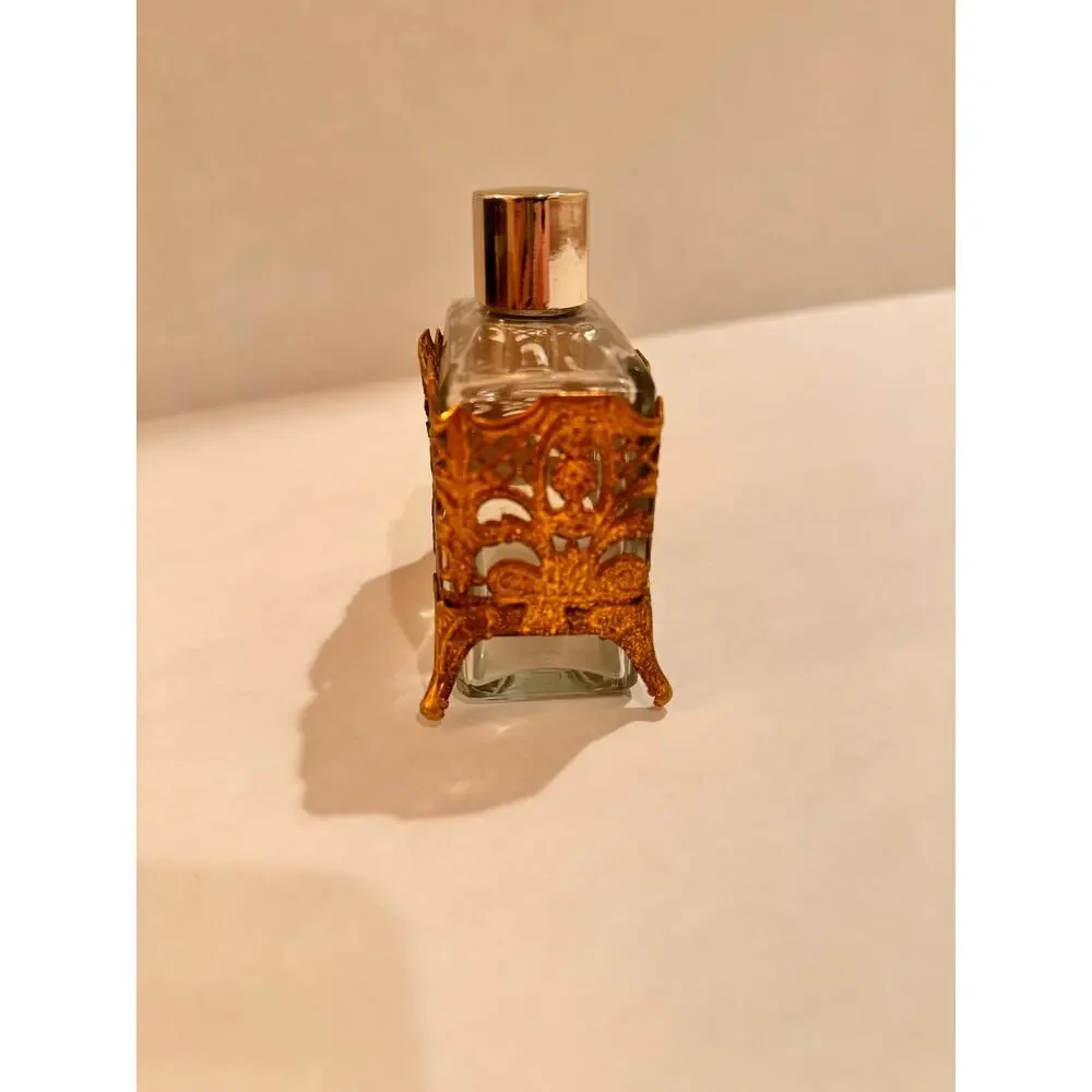 Vintage Perfume Bottle Ornate Footed Gold Filigree Cologne Vanity‎ No Perfume